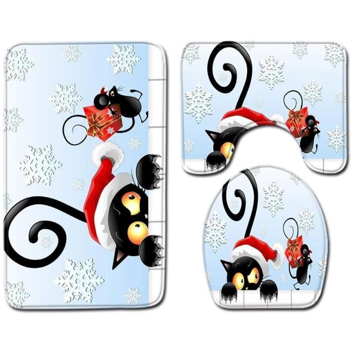 Tapis De Salle De Bain 3 Pieces Motif Chat De Noel 8 Cdiscount Maison