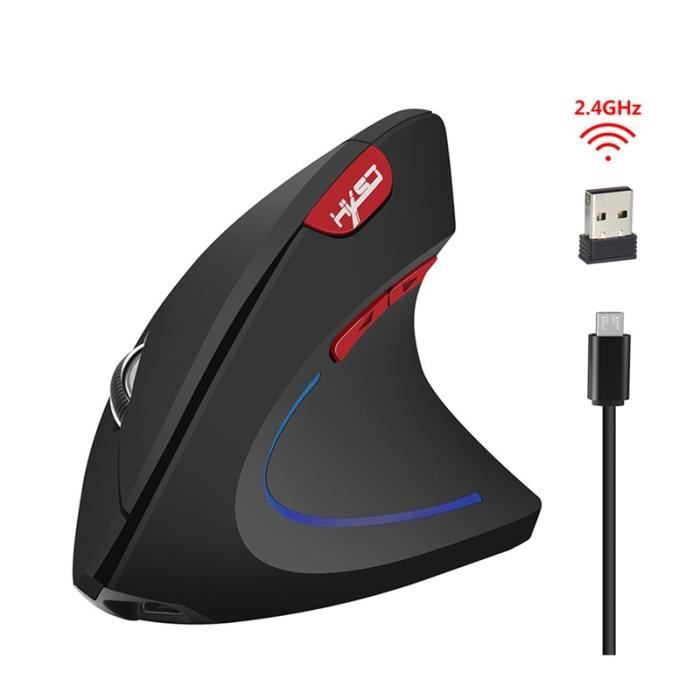 Souris Sans Fil Ergonomique 2.4G 2400 DPI Avec USB Récepteur - Noir