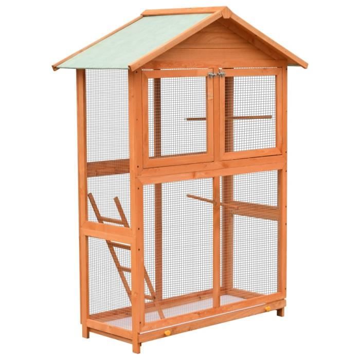 ®hot maison cage à oiseaux style contemporain - volière pin massif et bois de sapin 120x60x168 cm &681155