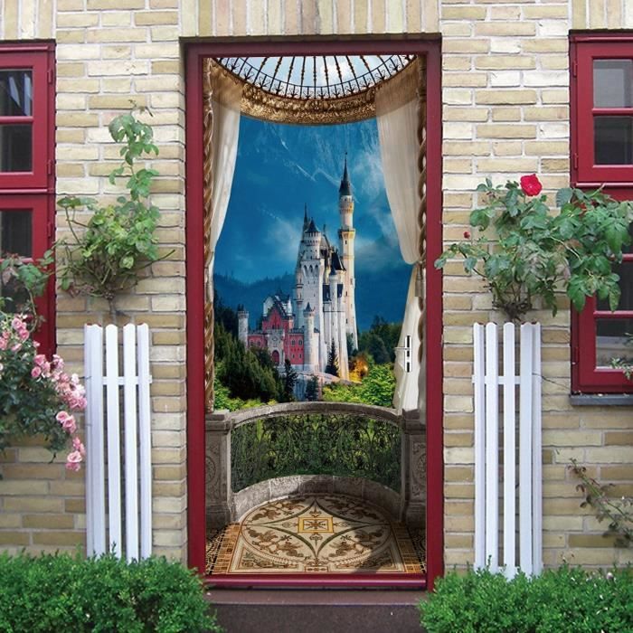 Sticker Porte Décoratif 3D - Vue Sur La Mer - Autocollant Adhésif 73x205 Cm - Facile à Poser - Salon, Chambre, Bureau