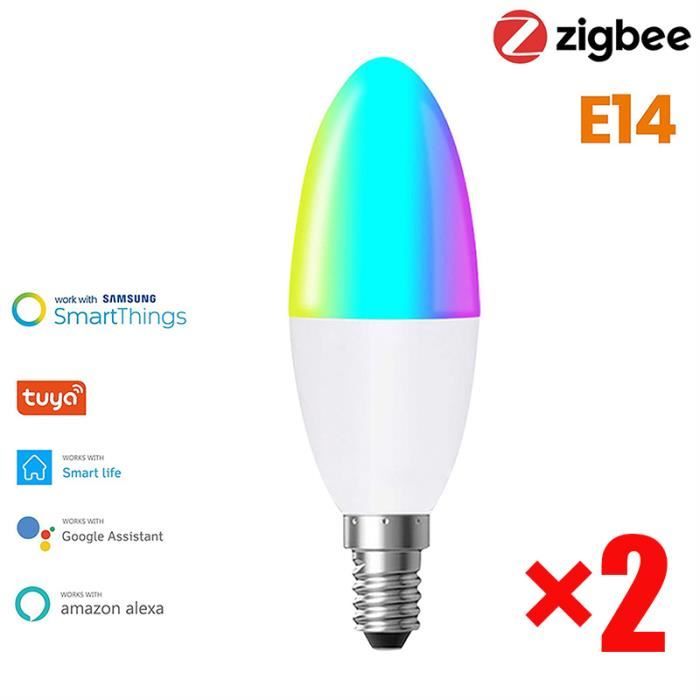 2pcs - ampoule connectée Wifi 3.0, E14, RGB + CW + WW, bougie, Tuya Smart  Life, contrôle par application, fon