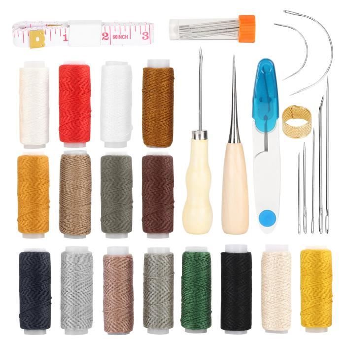 Kit De Couture Cuir Complet - 10 Fils Cirés, Poinçons Et Aiguilles Pour Réparation Meubles Et Accessoires
