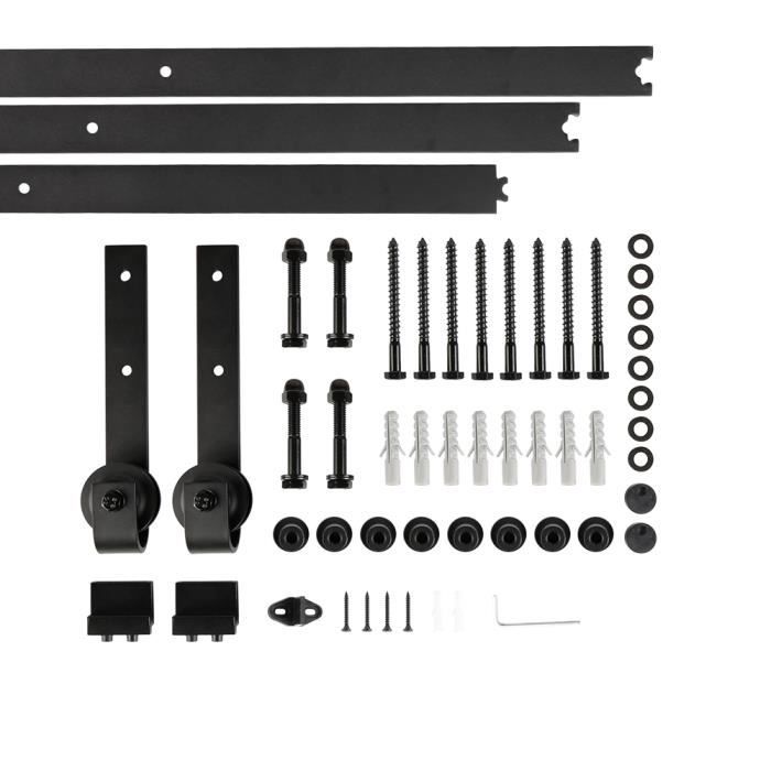 Système de Porte Coulissante, Kit de Rail pour Porte Coulissante, Rail + Roulette, 300 cm, Classique, Noir