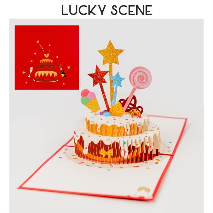 Faire-part - invitation,Cartes de vœux Happy Birthday en 3D,carte de  vœux,gâteau en trois dimensions,mignon,dessin - star red[F1]