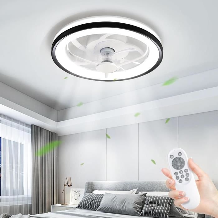 Ventilateur De Plafond Intelligent 50cm - Lumière LED RGB Dimmable Music Controle A Distance Minuterie Sans Base E27 Pour Toute Maison 96617563