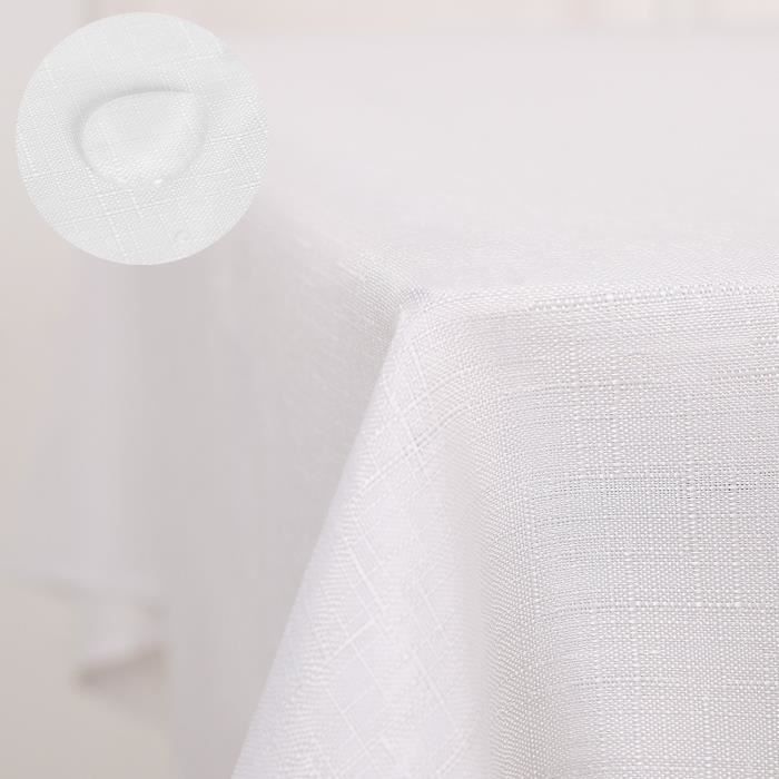 Deconovo Nappe Rectangulaire Effet Lin Impermeable pour Table 140x240cm Blanche