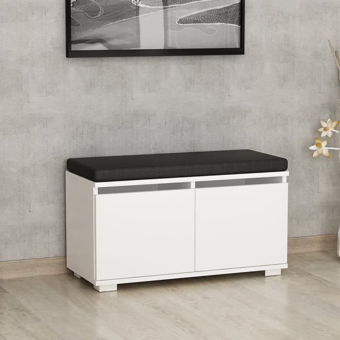 Banc à chaussures Brande avec 2 portes à 4 niveaux 42 x 80 x 35 cm blanc noir