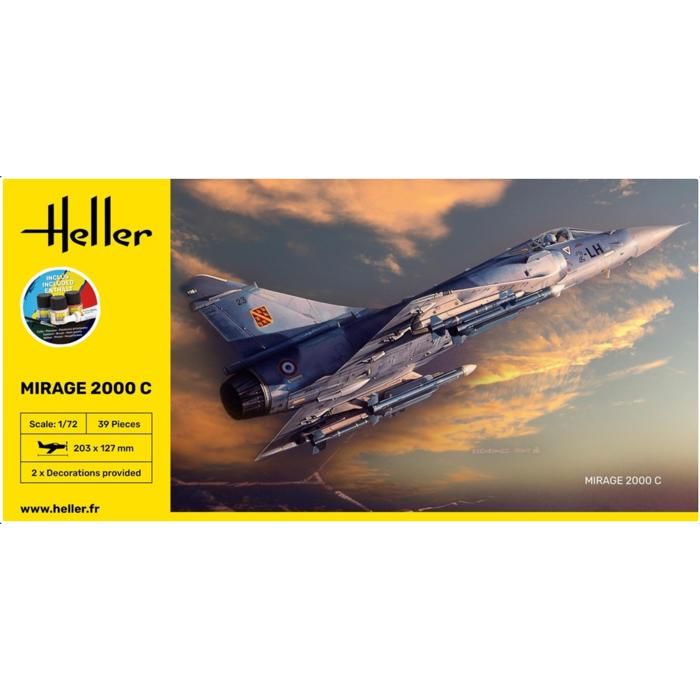 Maquette Avion Starter Kit - HELLER - Mirage 2000 C - 1:72 - Inclus Colle Pinceau Peintures