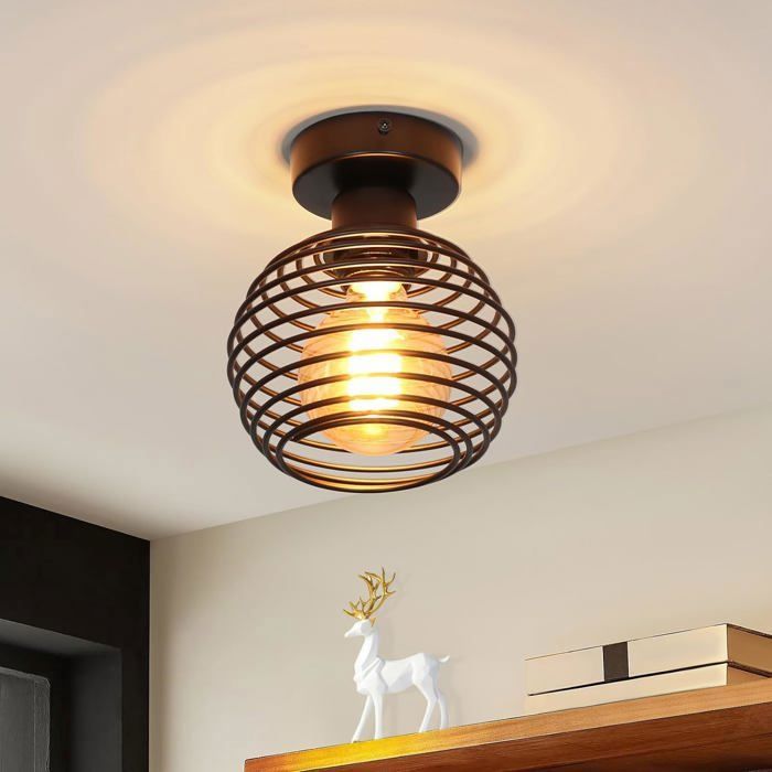 Homefire Noir rétro plafonnier industriel - 16 * 16 * 15CM -vintage éclairage de plafond fer forgé E27 40W