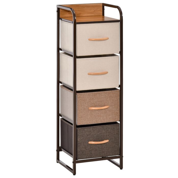Commode - HOMCOM - 5 tiroirs en tissu pliant structure acier noir mobilier chambre - acier - 45x30x116cm - beige