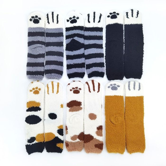 Comparer les prix de Chaussettes chat duveteuses - INF - 6 paires différentes - Blanc, Noir, Bleu, Rouge, Rose, Vert