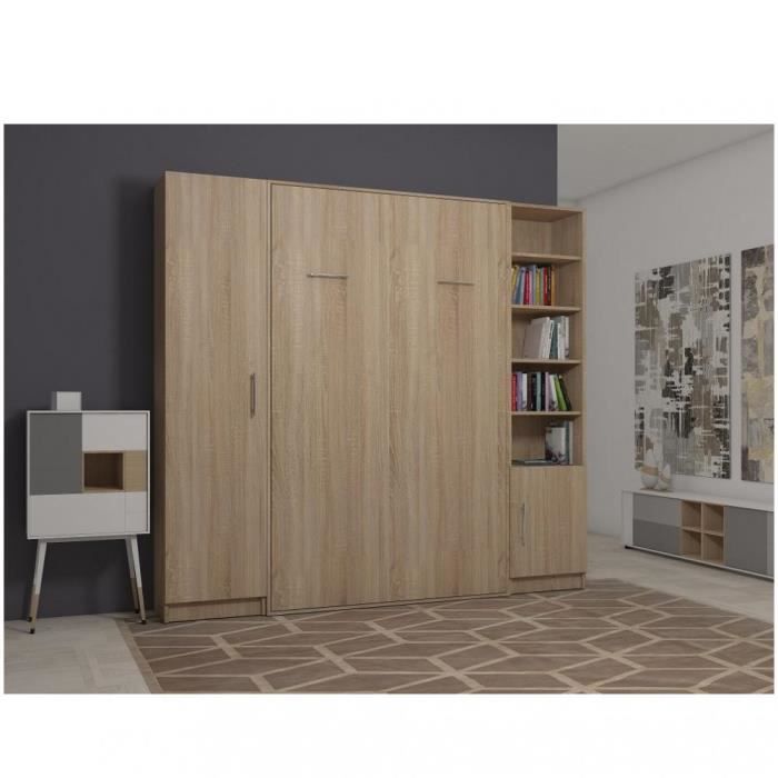 composition armoire lit escamotable smart v2 chene naturel couchage 140 x 200 cm natural bois inside75 cdiscount maison