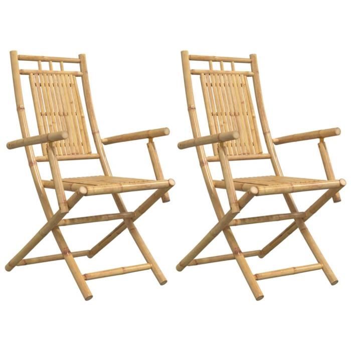Chaise de jardin - Dbaiyi-Ddis - Lot de 2 - Bambou naturel - Pliable - Confortable avec accoudoirs