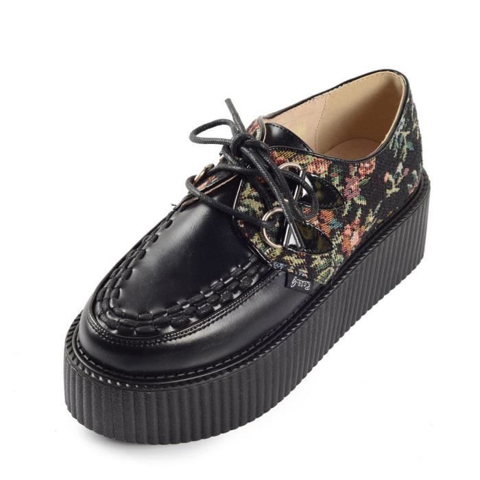 RoseG Femmes Cuir Plate forme Mocassins Gothique Punk Creepers Chaussures 