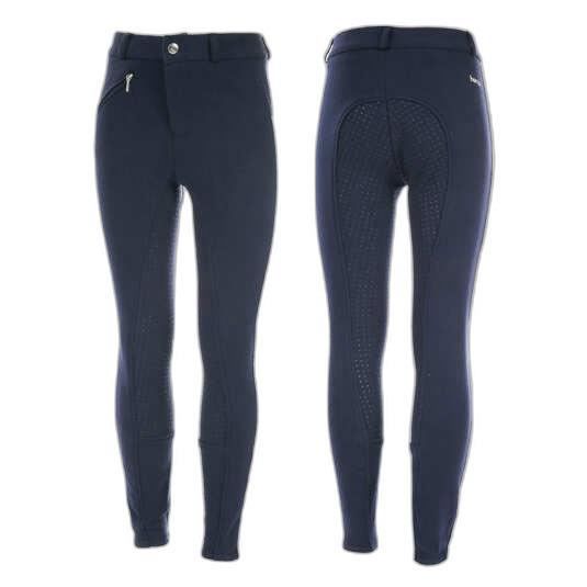 pantalon équitation à fond intégral grip avec silicone fille horze active - navy/grey/light blue - 150