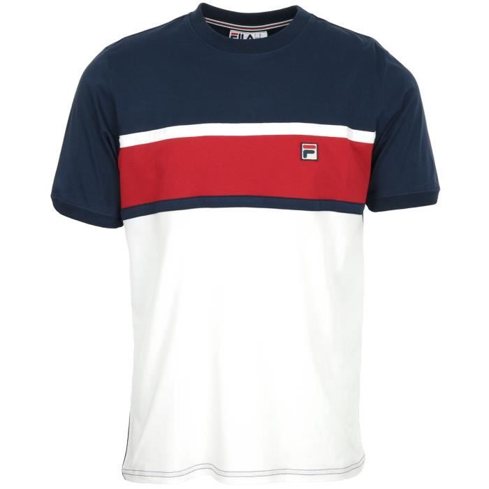 T shirt homme Fila Conte Tee manches courtes col arrondi Blanc bleu marine rouge Cdiscount Pret a Porter