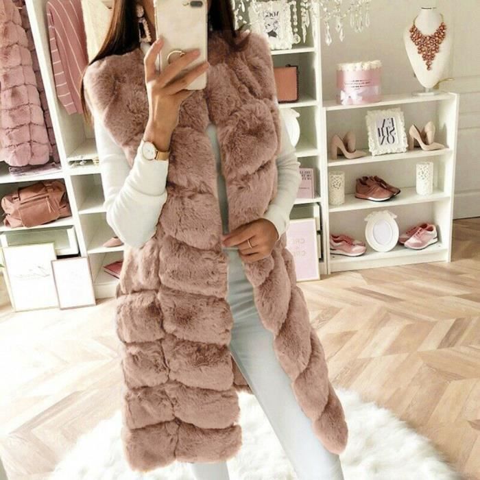 Gilet sans manches en fausse fourrure pour femmes Gilet sans manches Body Warmer Jacket Manteau Outwear Kaki Cdiscount Pret a Porter