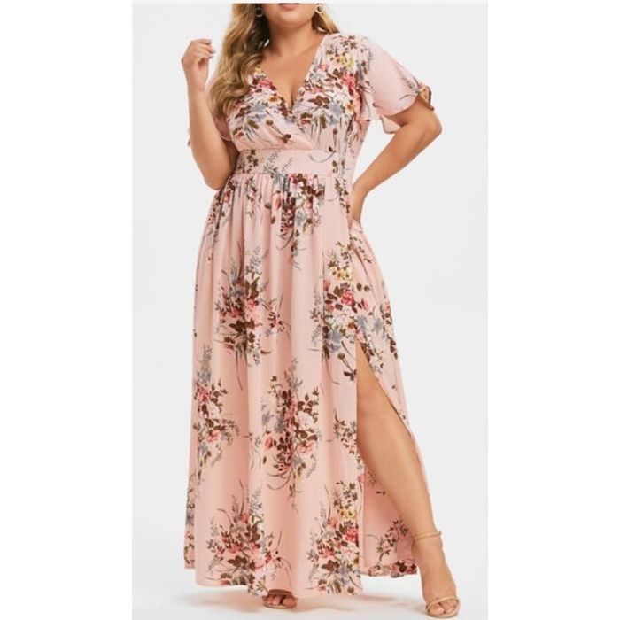 robe ete femme longue boheme style - grande taille robe de pour femme ronde basique femme tunique-rose