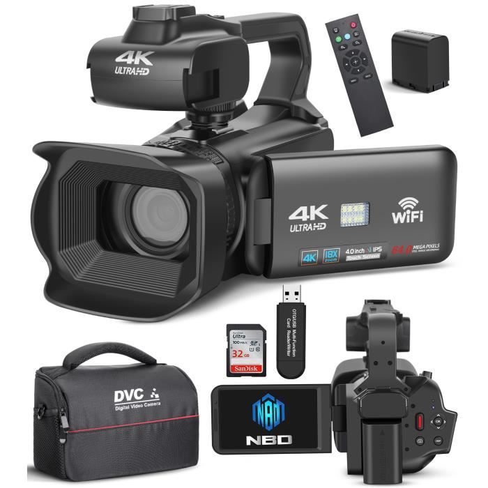 Caméra vidéo NBD, caméscope 4K 64MP avec Mise au Point Manuelle, écran Tactile 4.0\