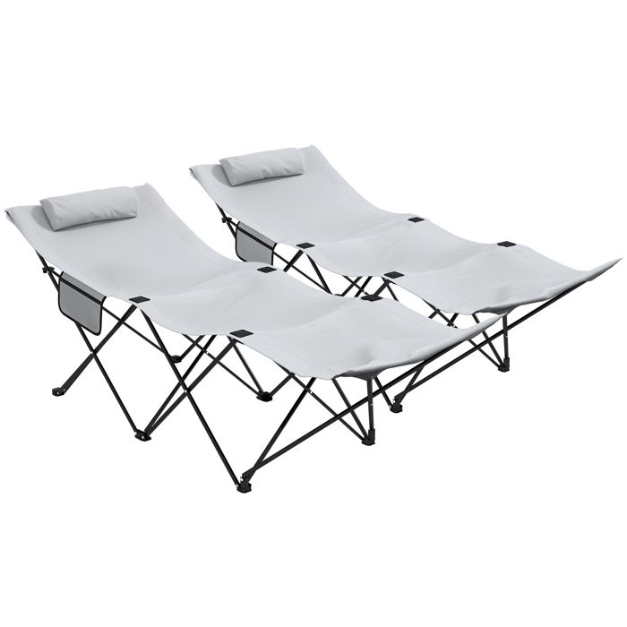 Lot De 2 Matelas Chaise Longue Outsunny - Polyester Gris - 196x55cm - Épaisseur 8cm - Avec Sangles Fixation - Pour Jardin