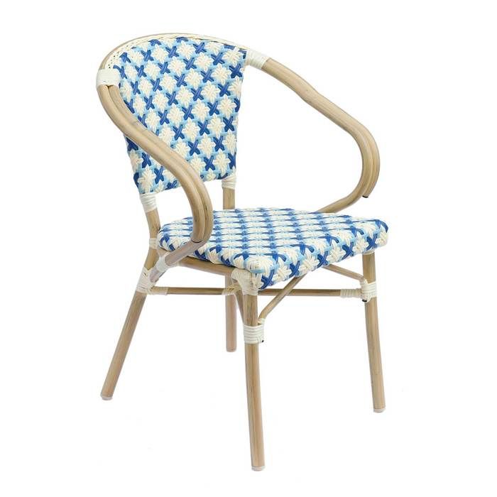 Fauteuil de terrasse bistrot parisien en aluminium et rotin bleu Madeleine - Oviala