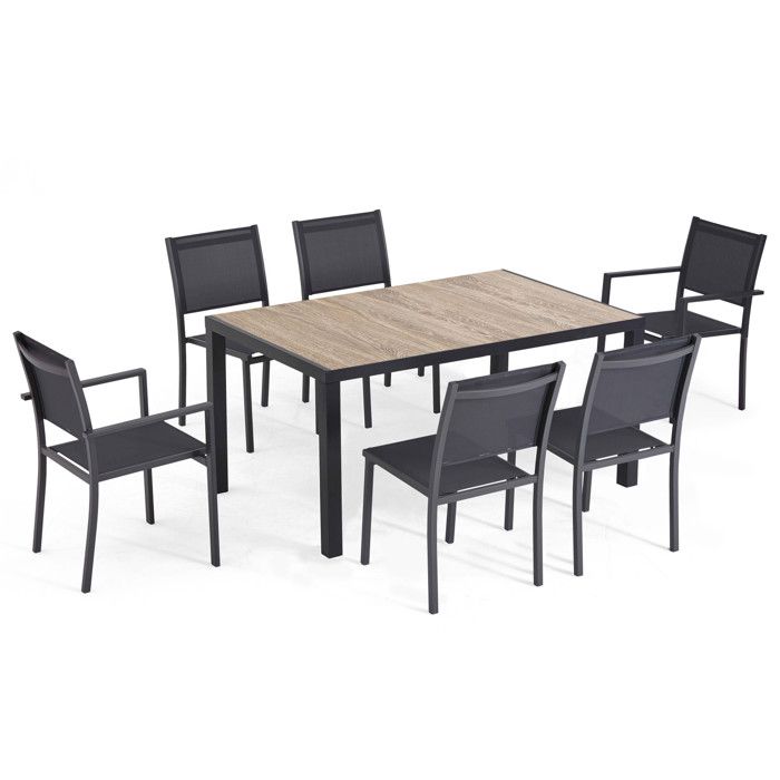 Ensemble table de jardin et 6 chaises en aluminium et céramique bois Tivoli Oviala
