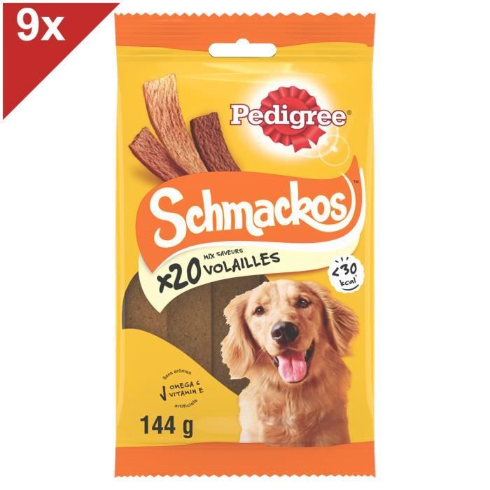 Meilleurs prix pour Friandises pour chien - PEDIGREE - Schmackos - Poulet/Dinde/Canard - 9 sachets de 144g - Moins de 30 calories