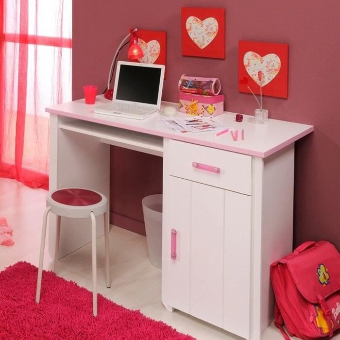Bureau Blanc Et Rose Pour Chambre Fille L 121 X H 77 X P 65 Cm
