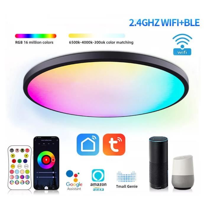 Plafonnier LED Connecté Heyseven 24W - RGB 16M De Couleurs, Dimmable, Compatible Alexa & Google Home