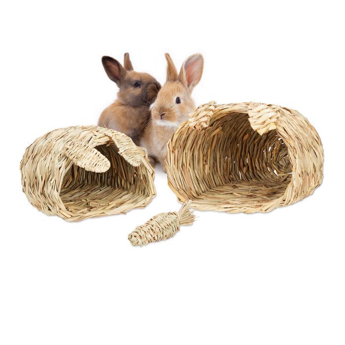 Relaxdays Maison lapin Lot de 3 pièces jouet à rongeur accessoires pour petits animaux 2 tailles nature
