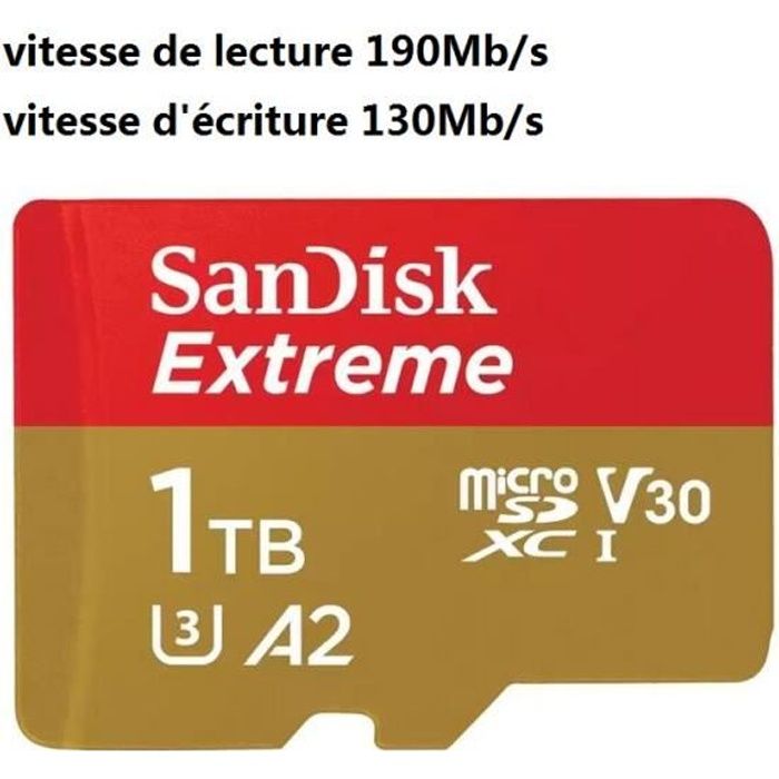 SanDisk Carte mémoire Micro SDXC flash Extreme 1 To Class10 A2 V30 U3 vitesse 190/130Mb/s