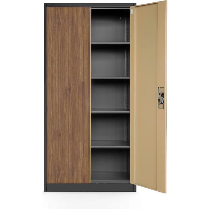 armoire de bureau métallique 4 étagères tôle d'acier revêtement en poudre 195 cm x 90 cm x 40 cm (anthracite-imitation bois)[j452]