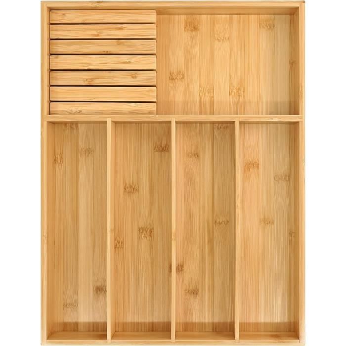 Organiseur De Tiroir En Bambou Pour Ustensiles De Cuisine - 5 Compartiments, Dimensions 33,5x23,1x4cm - Séparateur Universel