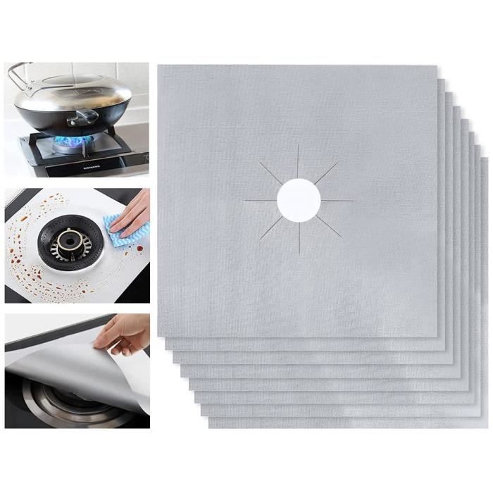 Lot De 10 Protections Plaque De Cuisson Gaz Réutilisables 27x27cm - Tissu Fibre De Verre Téflon, Résistant à La Chaleur Et Aux Taches | Facile à Nettoyer, Coupe Au Centre