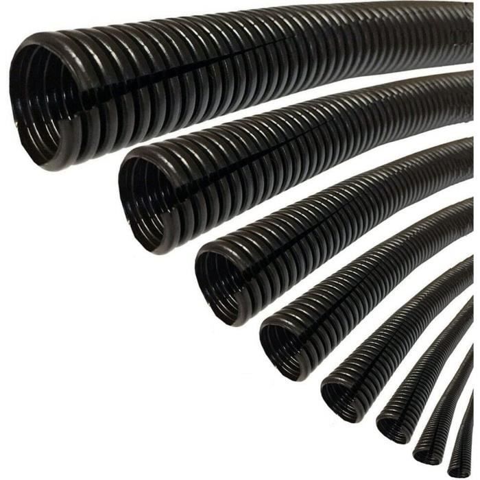 Gaine Annelée Fendue Pour Câbles électriques - PVC Souple Noir 13mm X 6m - Protection Et Organisation Bureau, Jardin, Maison