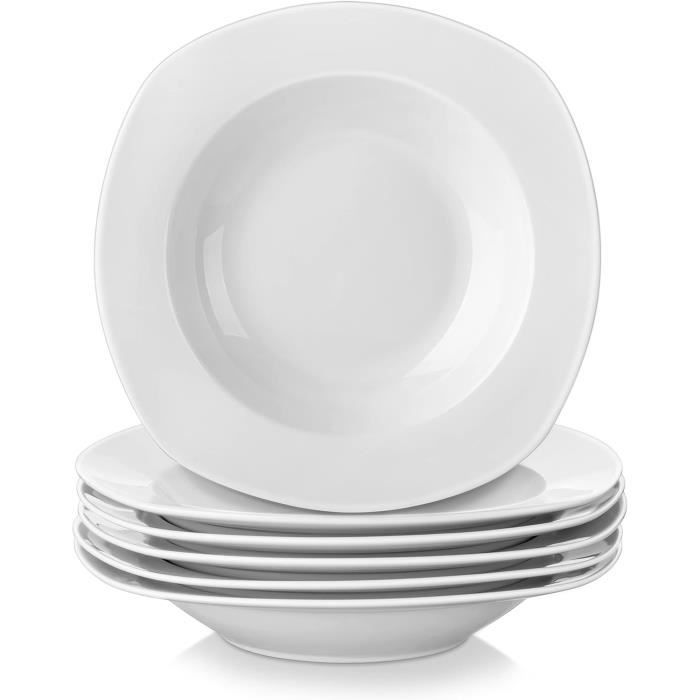 MALACASA, Série Blance, 12pcs Assiettes à Soupe, Assiettes Creuse Pâte