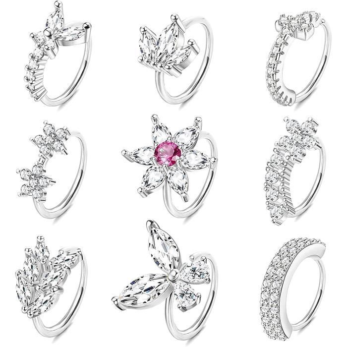 Anneaux De Nez Kakonia 20G Acier Inoxydable - 18pcs Avec CZ Et Fleurs - Pour Femmes/Hommes