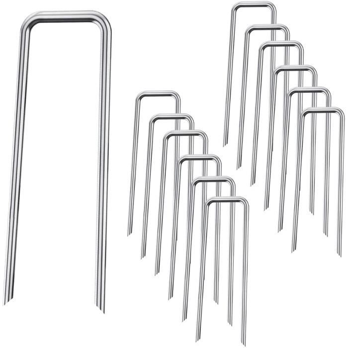 50 Agrafes En U Galvanisées YINETTECH - Pour Gazon Artificiel, Bâches, Tapis - 15x10cm