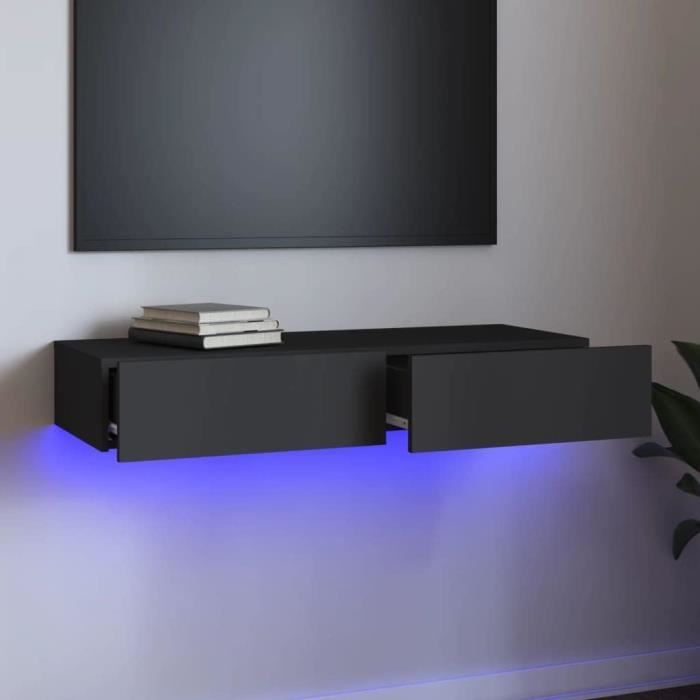 Meuble TV blanc pratique, 180*40*65 cm, avec pieds en bois massif et espace de rangement - 2 tiroirs, 2 portes | Leroy Merlin
