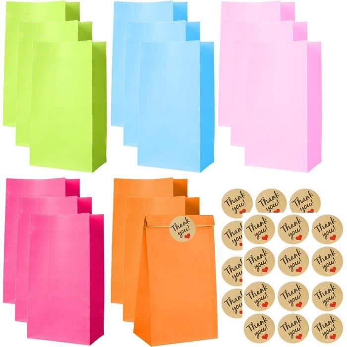 20 Sachets En Kraft Colorés + Autocollants - Parfaits Pour Anniversaire, Mariage, Noël