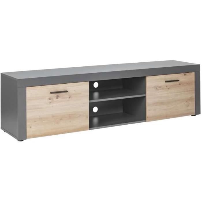 Meuble tv-hifi LUFFY 3 portes chêne artisan/noir
