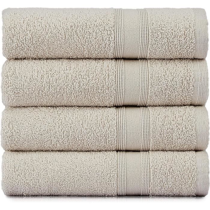 Serviettes De Bain Casalina Premium - Lot 2 - 70x140cm - 550g/m² Coton Öko-Tex - Crème