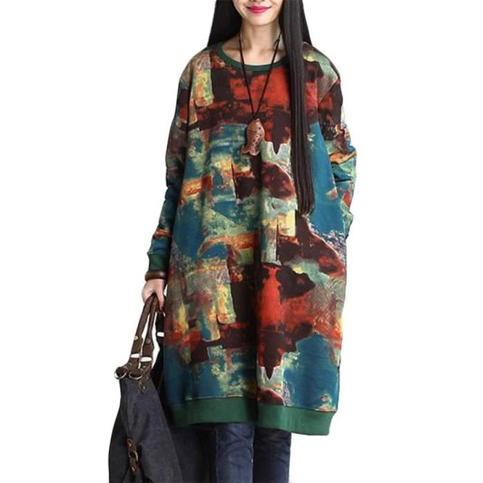 Pull Femme Swag Robe Lache Imprimee Blouse Longue Vetement Hiver Taille Grande Tres Chic Mailanda Multicolore Cdiscount Pret a Porter