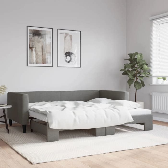 vidaXL Lit de jour avec gigogne sans matelas gris foncé 90x200 cm 3196579