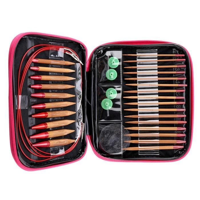 Ensemble Aiguilles à Tricoter Circulaires Interchangeables 3-8mm - Kit Complet Avec Sac De Rangement