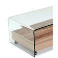 Table basse en verre trempé plateau en bois roulant avec rangements - ICE-1