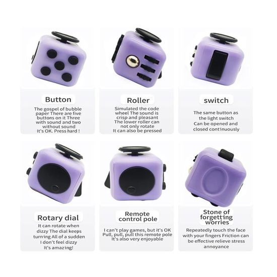 Cube Anti-Stress 4 Pièces – Fidget Toy 3x3 Cm Avec 6 Fonctions – Noir, Bleu, Or, Argent – Pour Bureau Et Maison