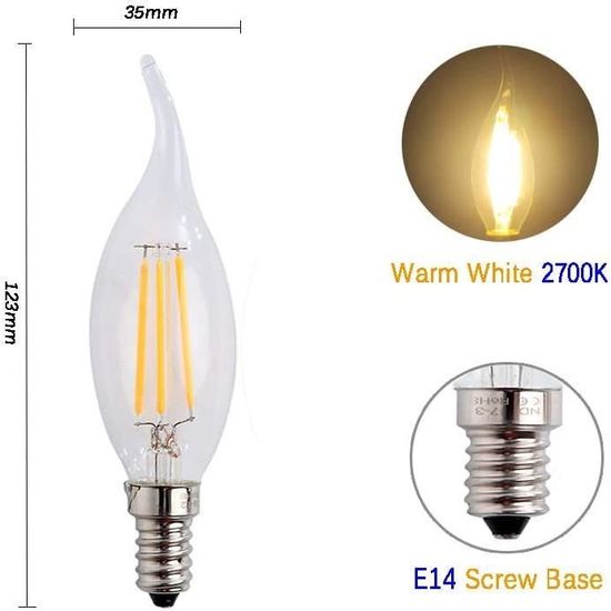 E14 Ampoule Flamme Dimmable, Ampoule à Filament intensité variable Bougie,  4W Equivalence Incandescence 40W,Blanc Chaud 2700K,[773] - Cdiscount Maison
