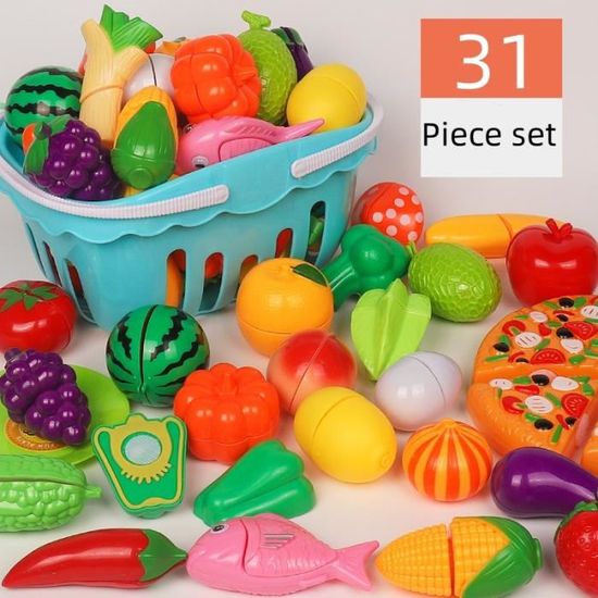 JOFLVA Kit Cuisine Enfant 69 Pièces – Légumes à Couper, Ustensiles, Vaisselle – Jeu D'imitation éducatif