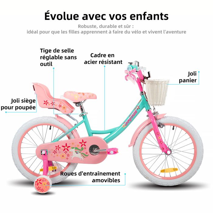 Vélo d'enfant - HILAND - JOYSTAR - 18 pouces - Freins avant en V - Roues d'assistance